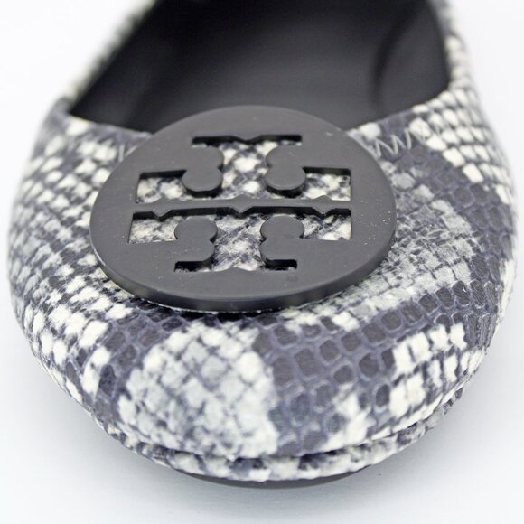 Tory Burch Pink 'Minnie' Travel Snake Print Leather Reva Ballet Flats: Size 10.5 - Picture 7 of 11